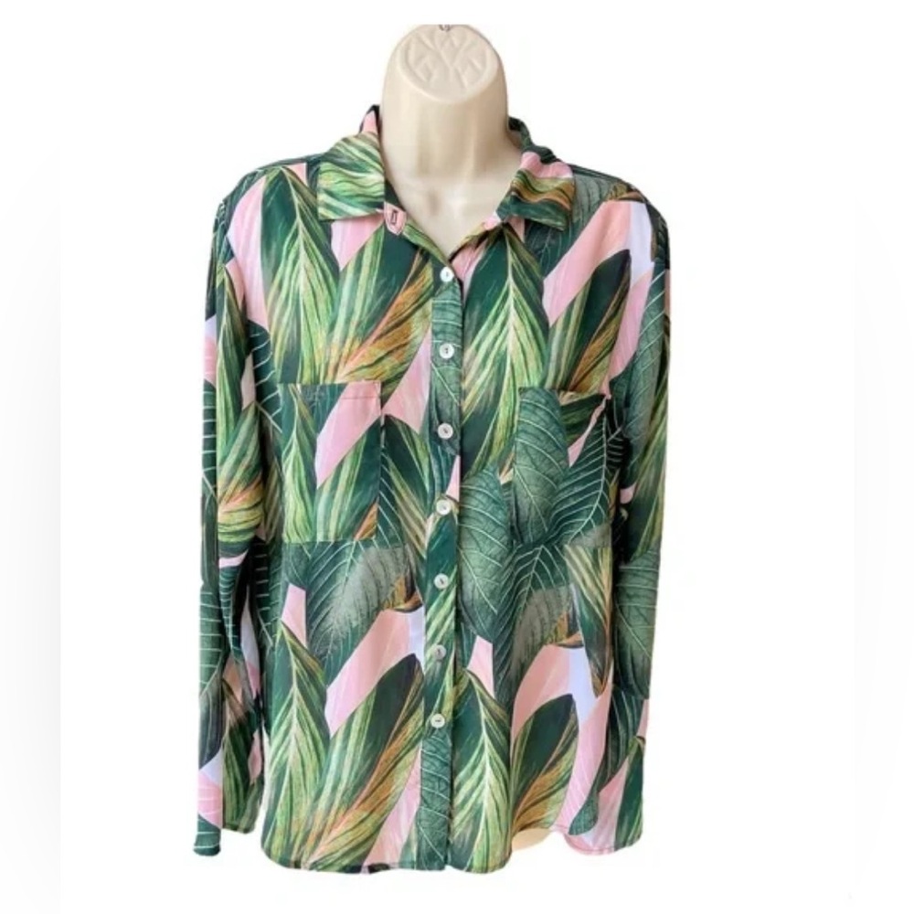 Show Me Your Mumu Palm Leaf Button Up Top Size M EUC